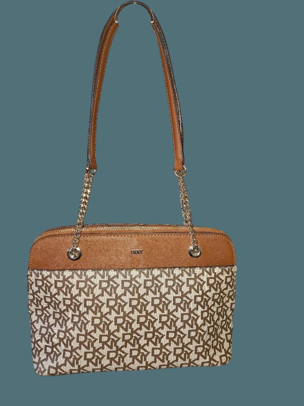 DKNY Logo Monogram Top Zip Chain Shoulder Bag